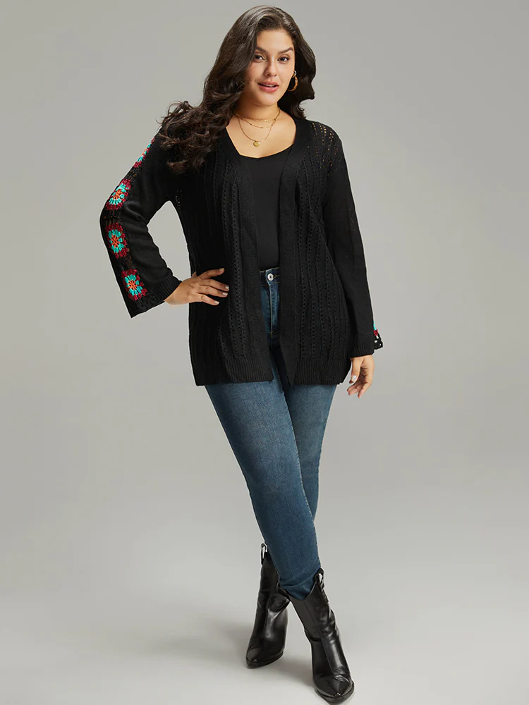 Plain Hollow Out Patchwork Cardigan - Image 5