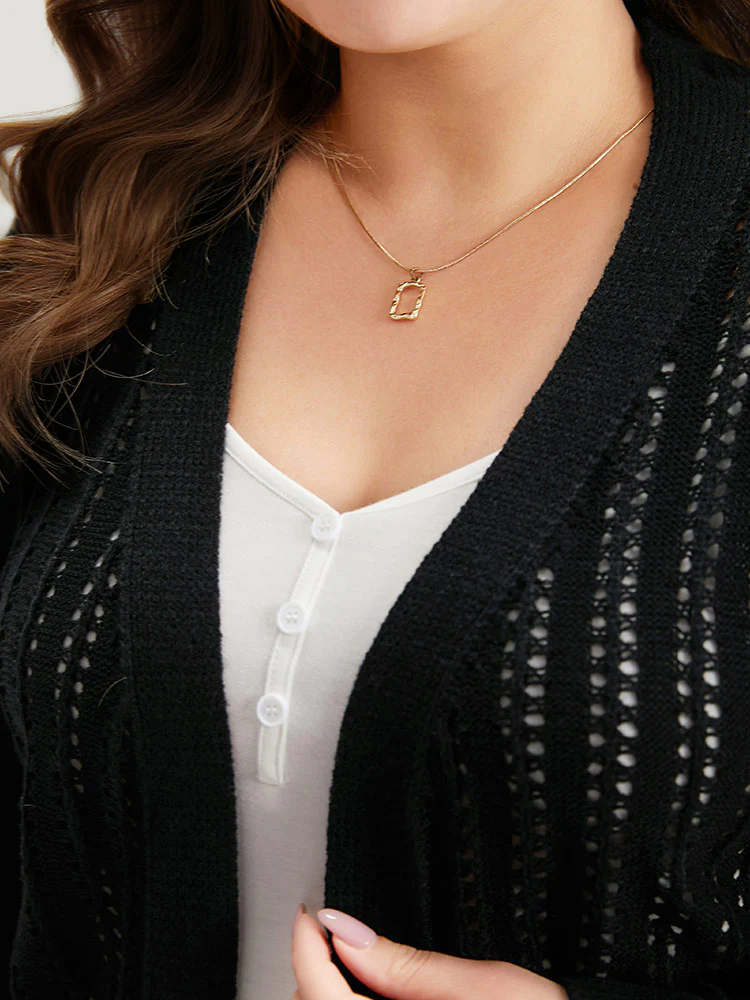 Plain Hollow Out Patchwork Cardigan - Image 6