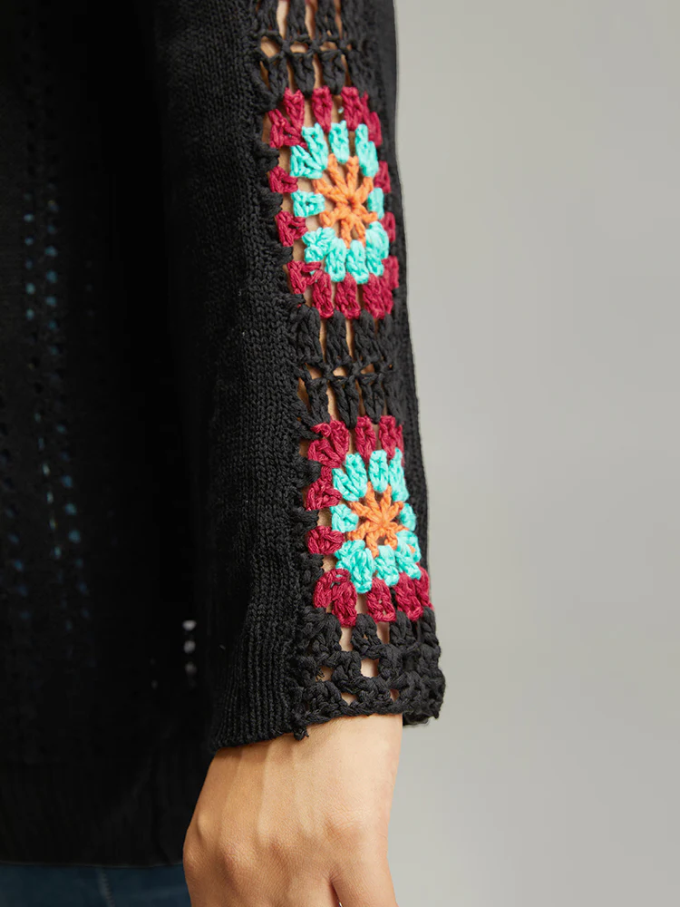 Plain Hollow Out Patchwork Cardigan - Image 8