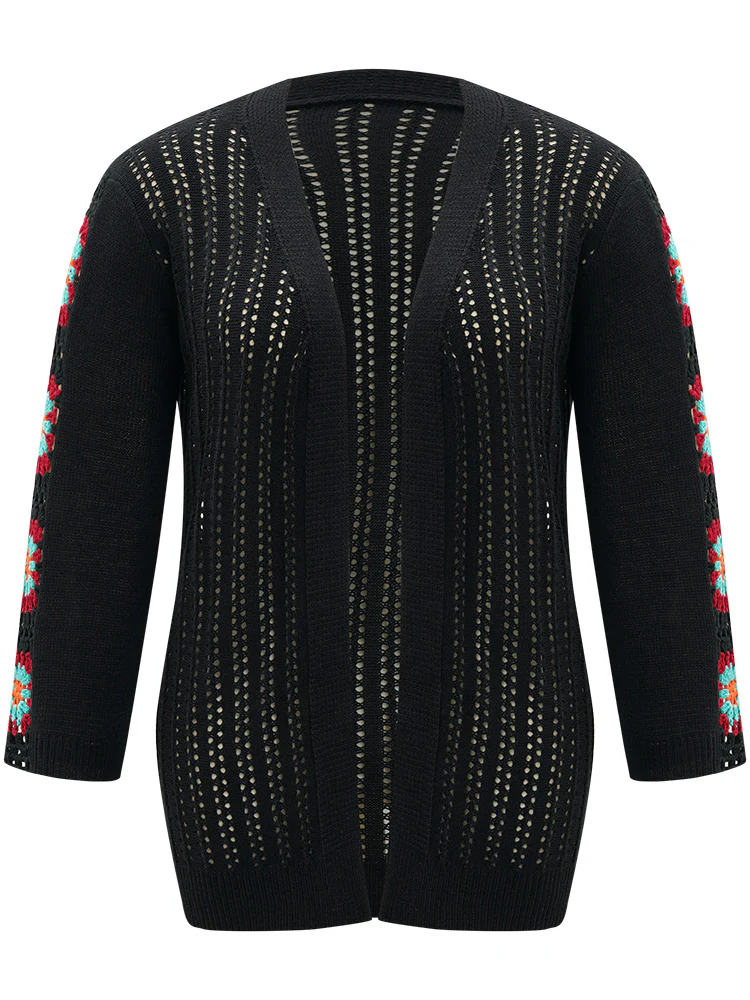 Plain Hollow Out Patchwork Cardigan - Image 9