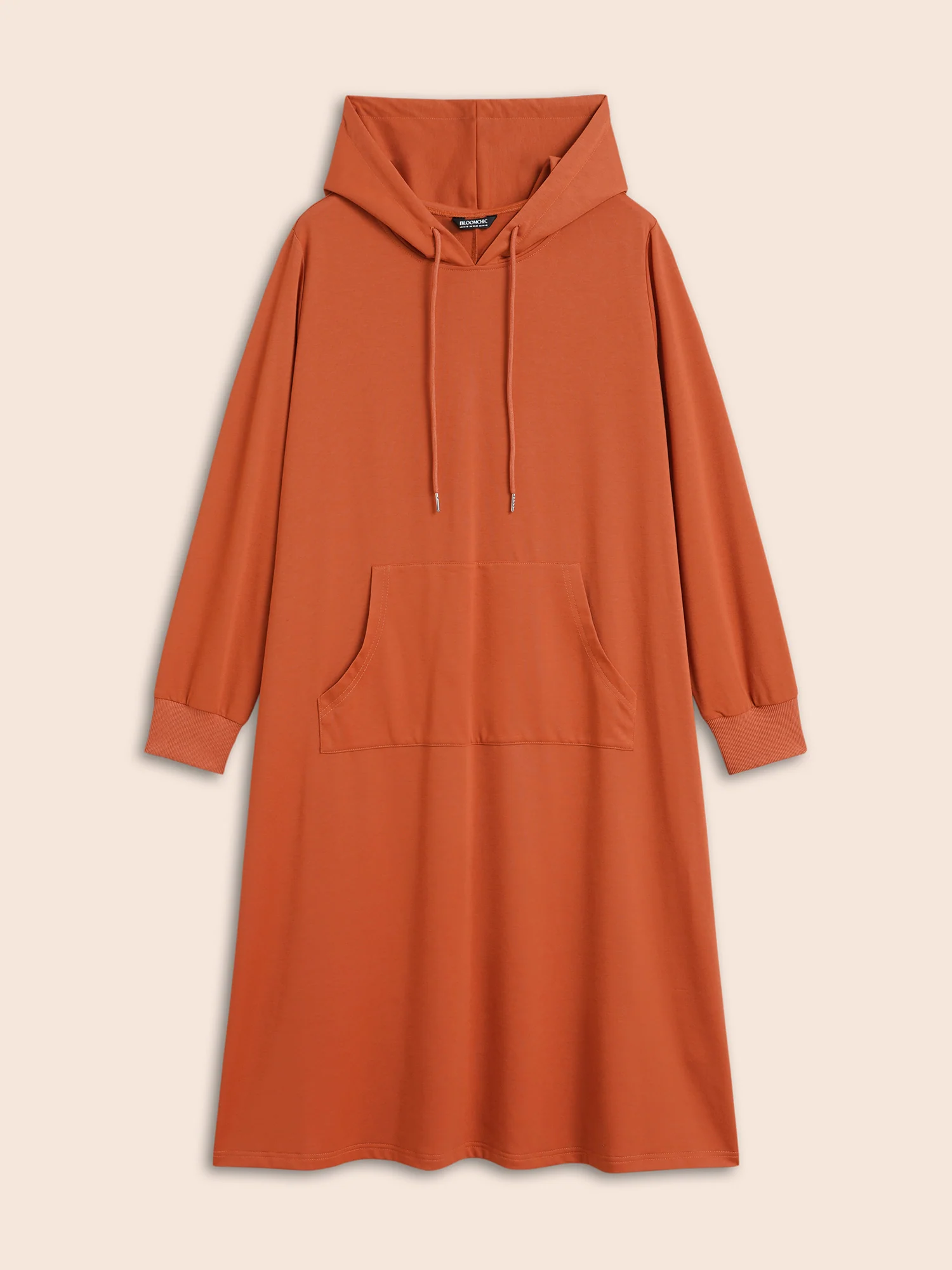 Plain Hooded Drawstring Kangaroo Pocket Dress - Image 7