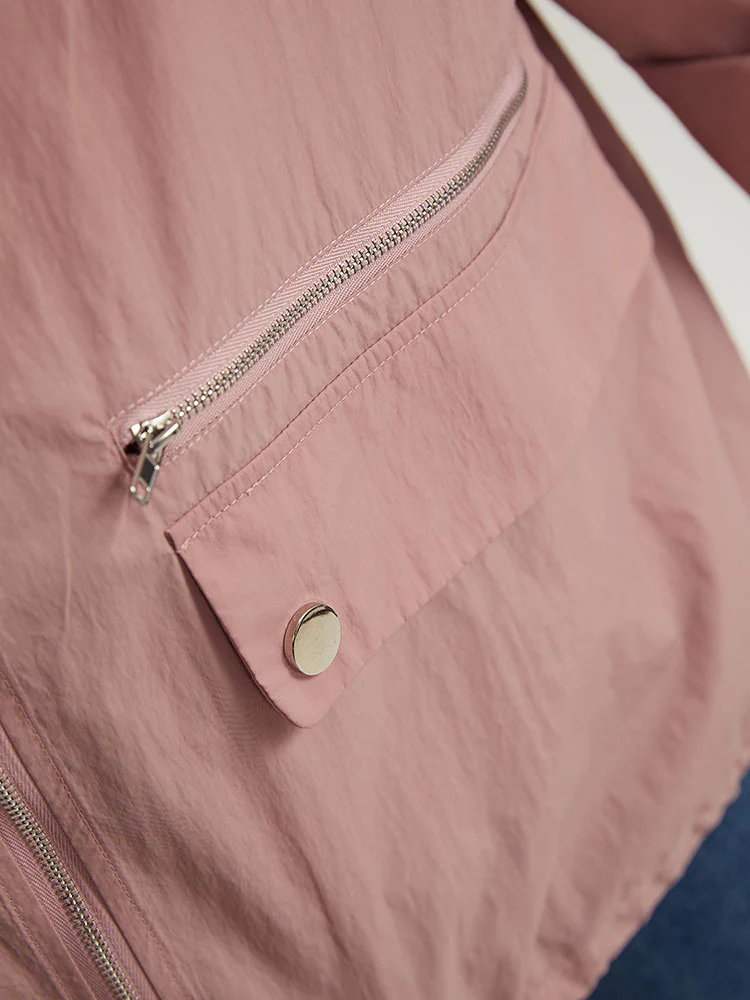 Plain Hooded Pocket Zipper Fly Drawstring Jacket - Image 10