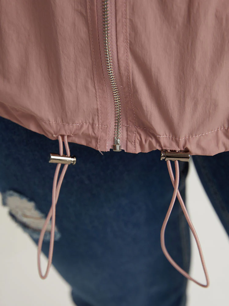Plain Hooded Pocket Zipper Fly Drawstring Jacket - Image 11