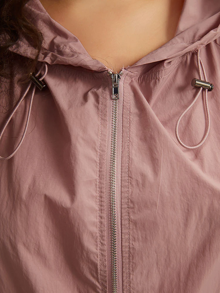 Plain Hooded Pocket Zipper Fly Drawstring Jacket - Image 8