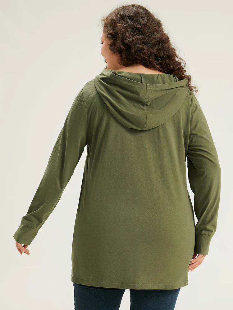 Plain Hooded Wrap Hem Thumb Hole T-shirt - Image 5