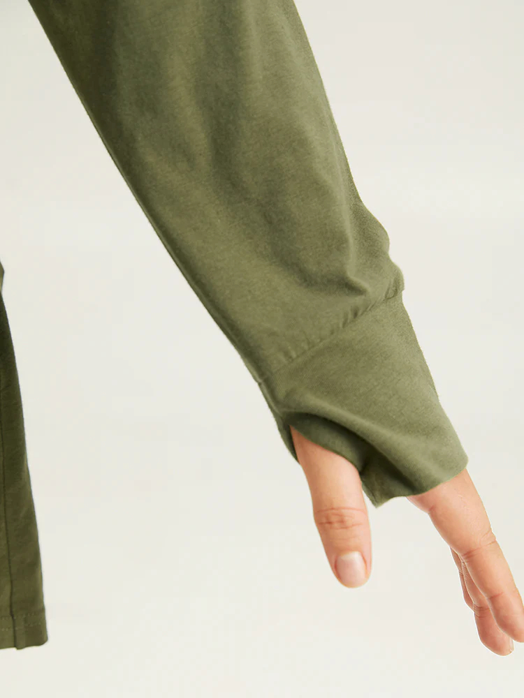 Plain Hooded Wrap Hem Thumb Hole T-shirt - Image 7