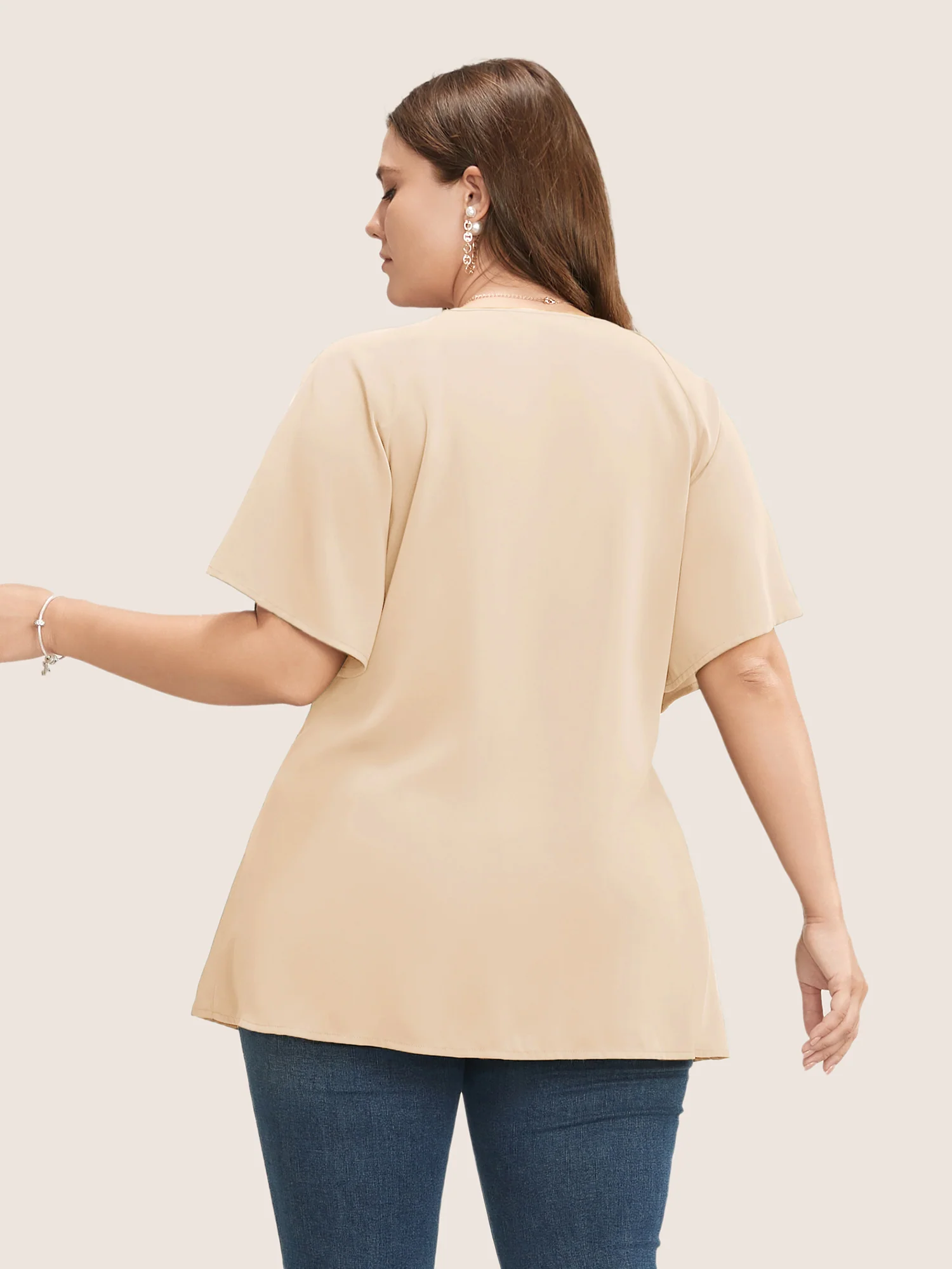 Plain Keyhole Knotted Front Ruffle Sleeve Blouse - Image 8