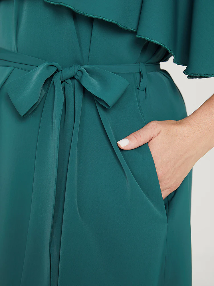 Plain Keyhole Pocket Belted Ruffles Dress - Image 7