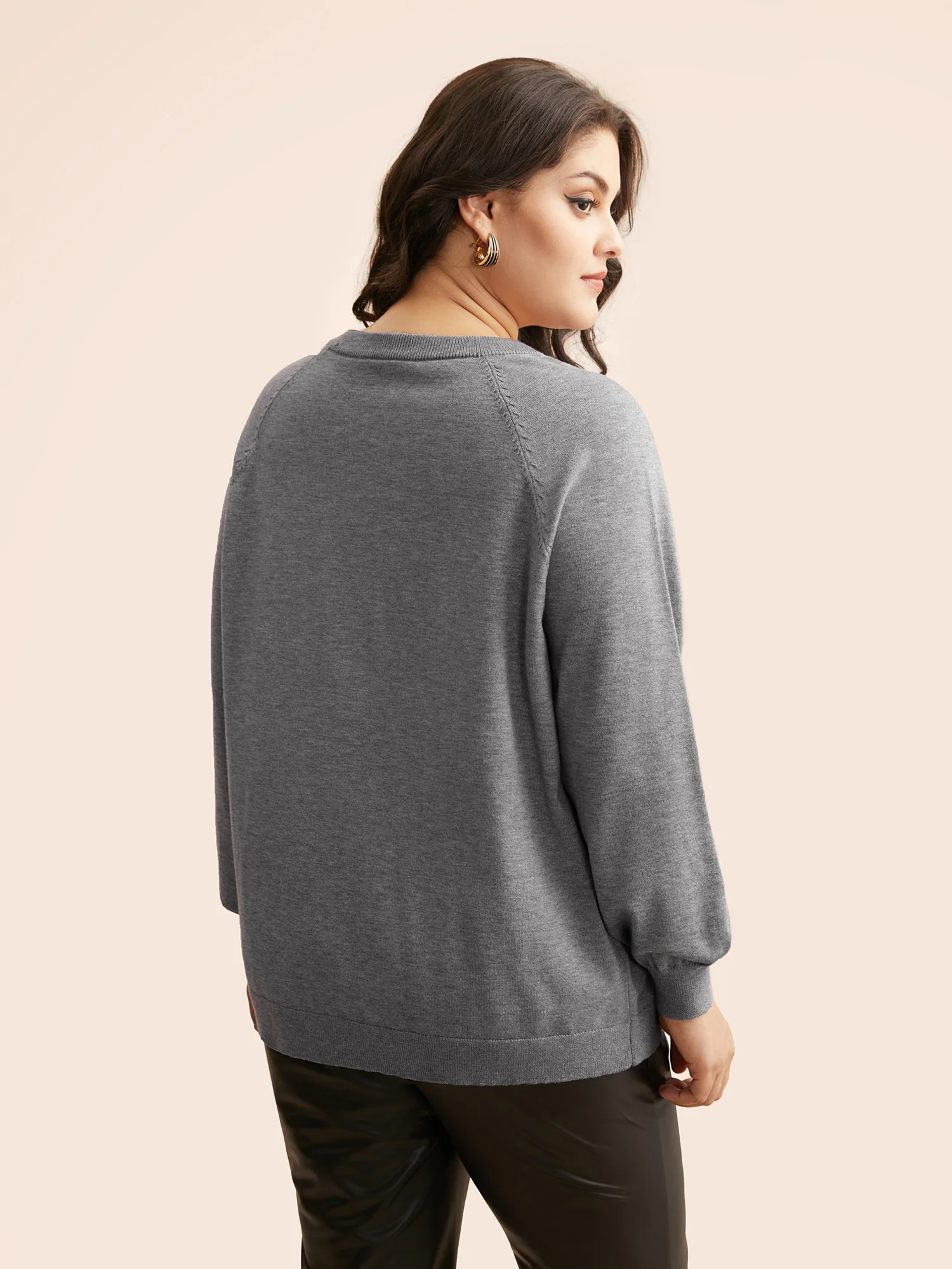 Plain Keyhole Puff Sleeve Pullover - Image 2