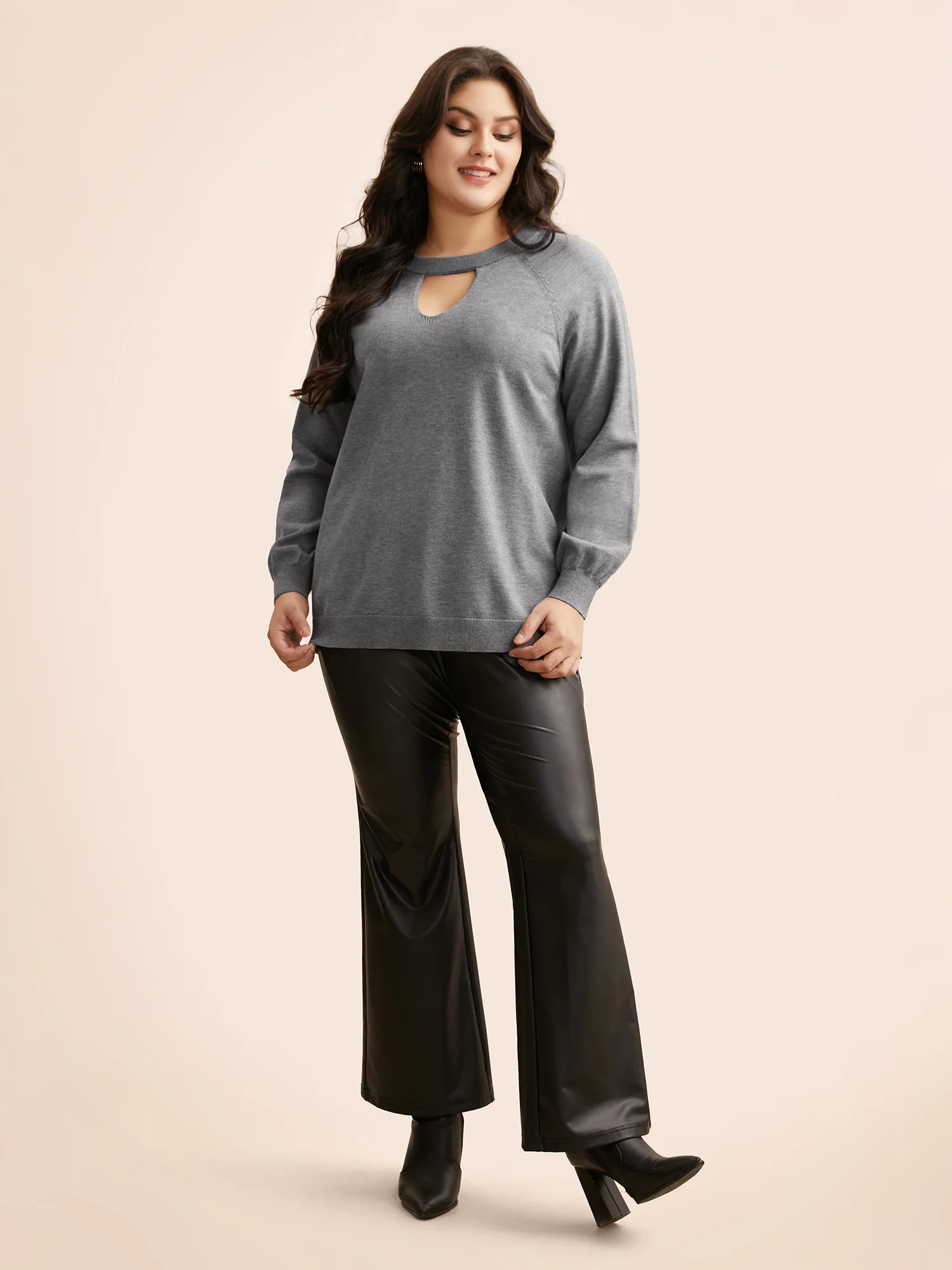 Plain Keyhole Puff Sleeve Pullover - Image 3