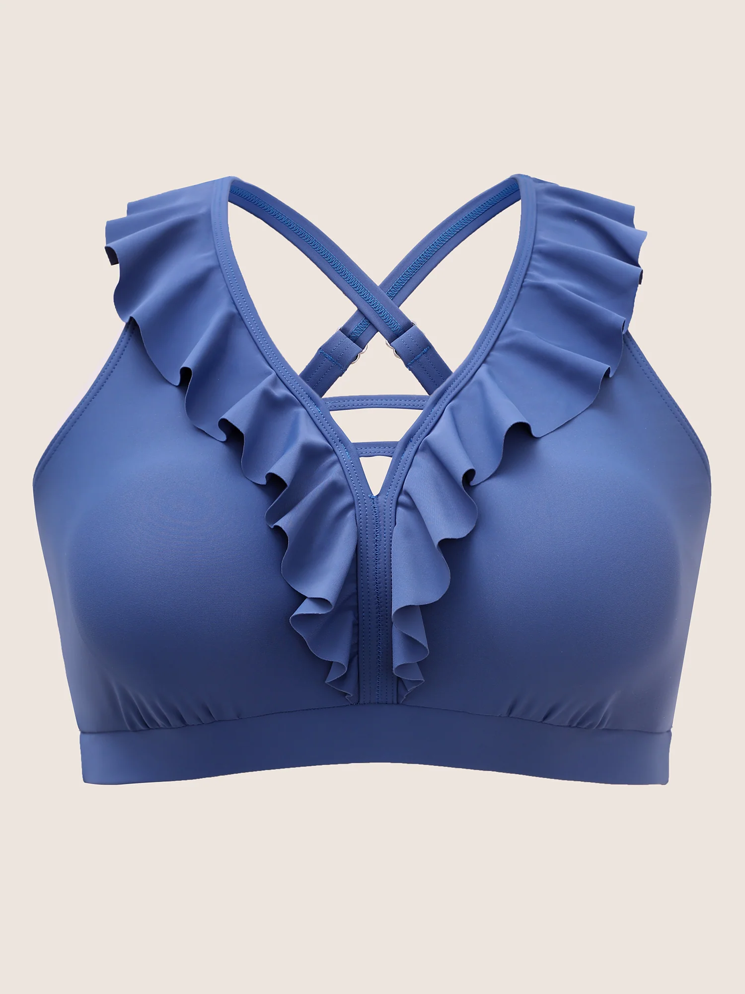 Plain Keyhole Ruffle Trim Swim Top - Image 6