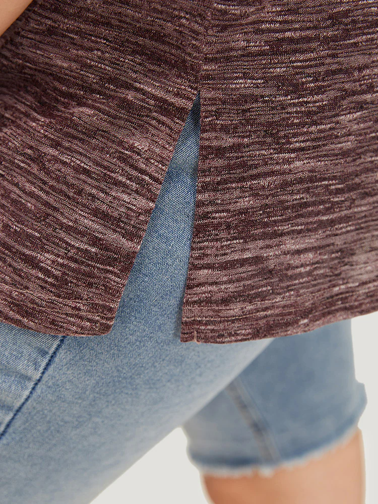 Plain Keyhole Split Hem Heather T-shirt - Image 8