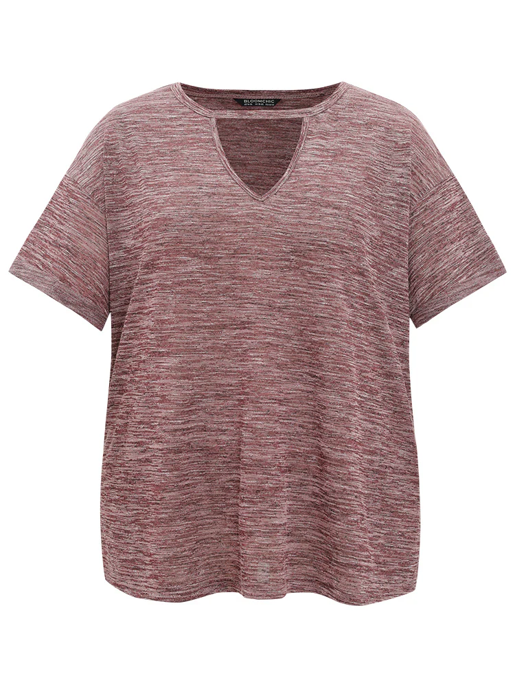 Plain Keyhole Split Hem Heather T-shirt - Image 9