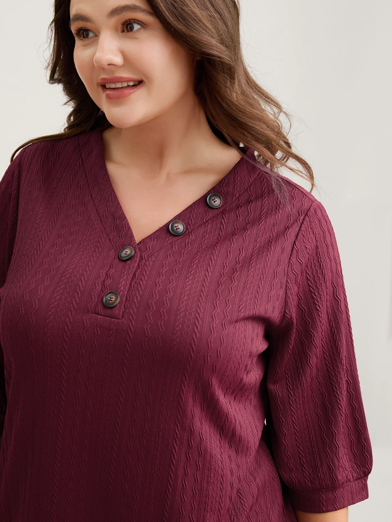 Plain Knit Texture Gathered Top - Image 12