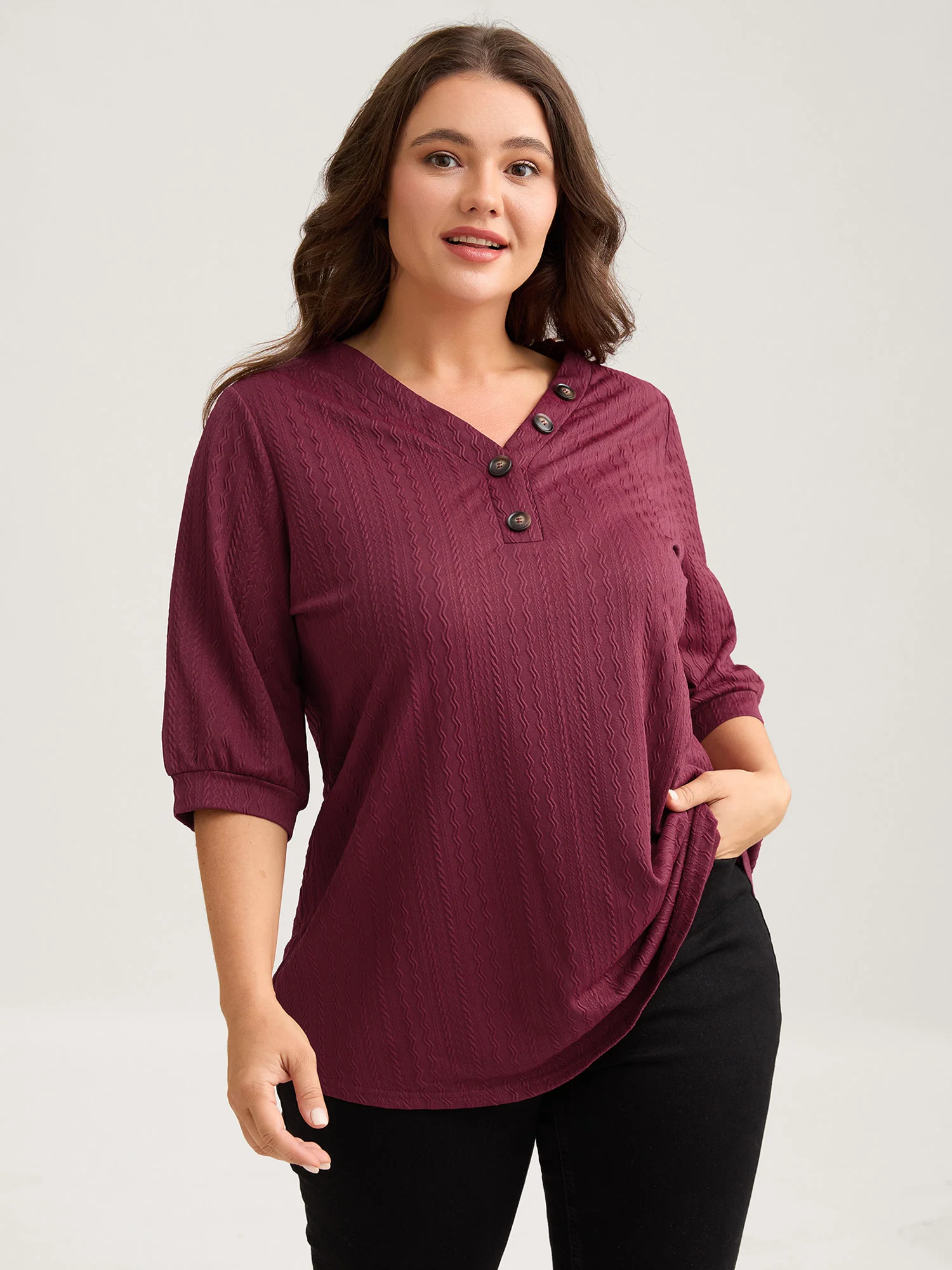 Plain Knit Texture Gathered Top - Image 13