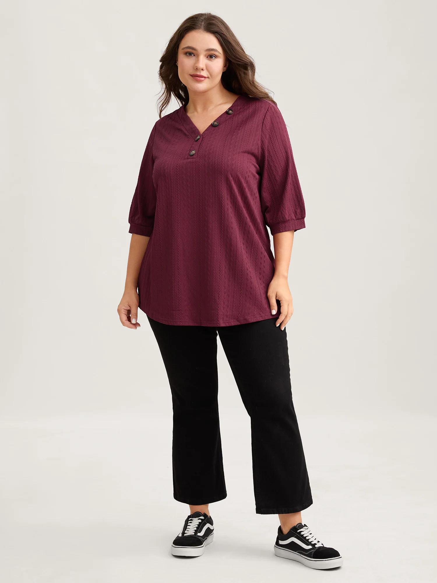 Plain Knit Texture Gathered Top - Image 14