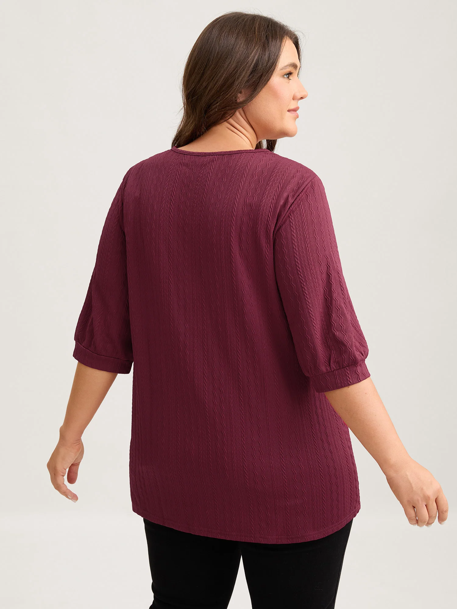 Plain Knit Texture Gathered Top - Image 15