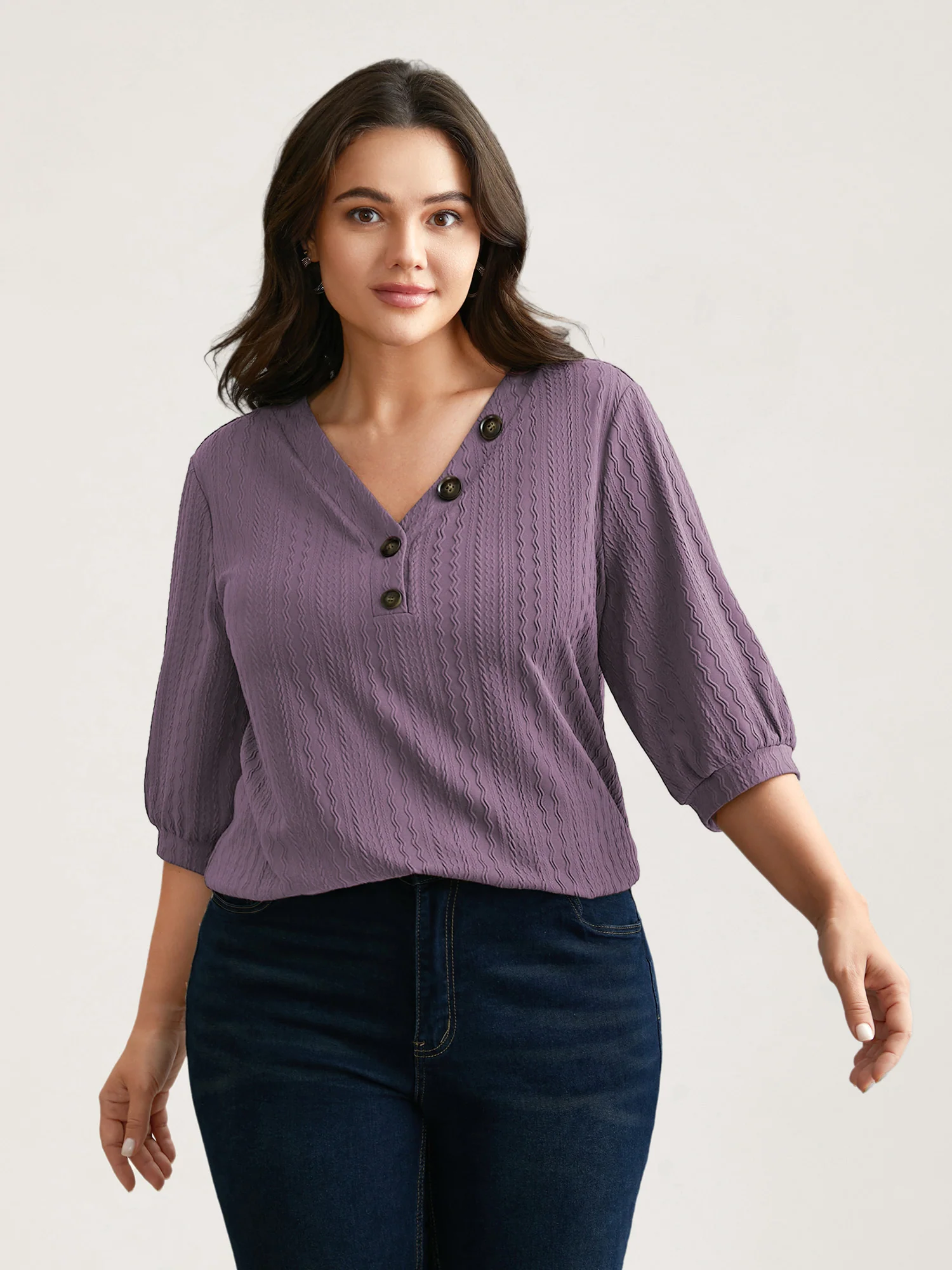 Plain Knit Texture Gathered Top - Image 3