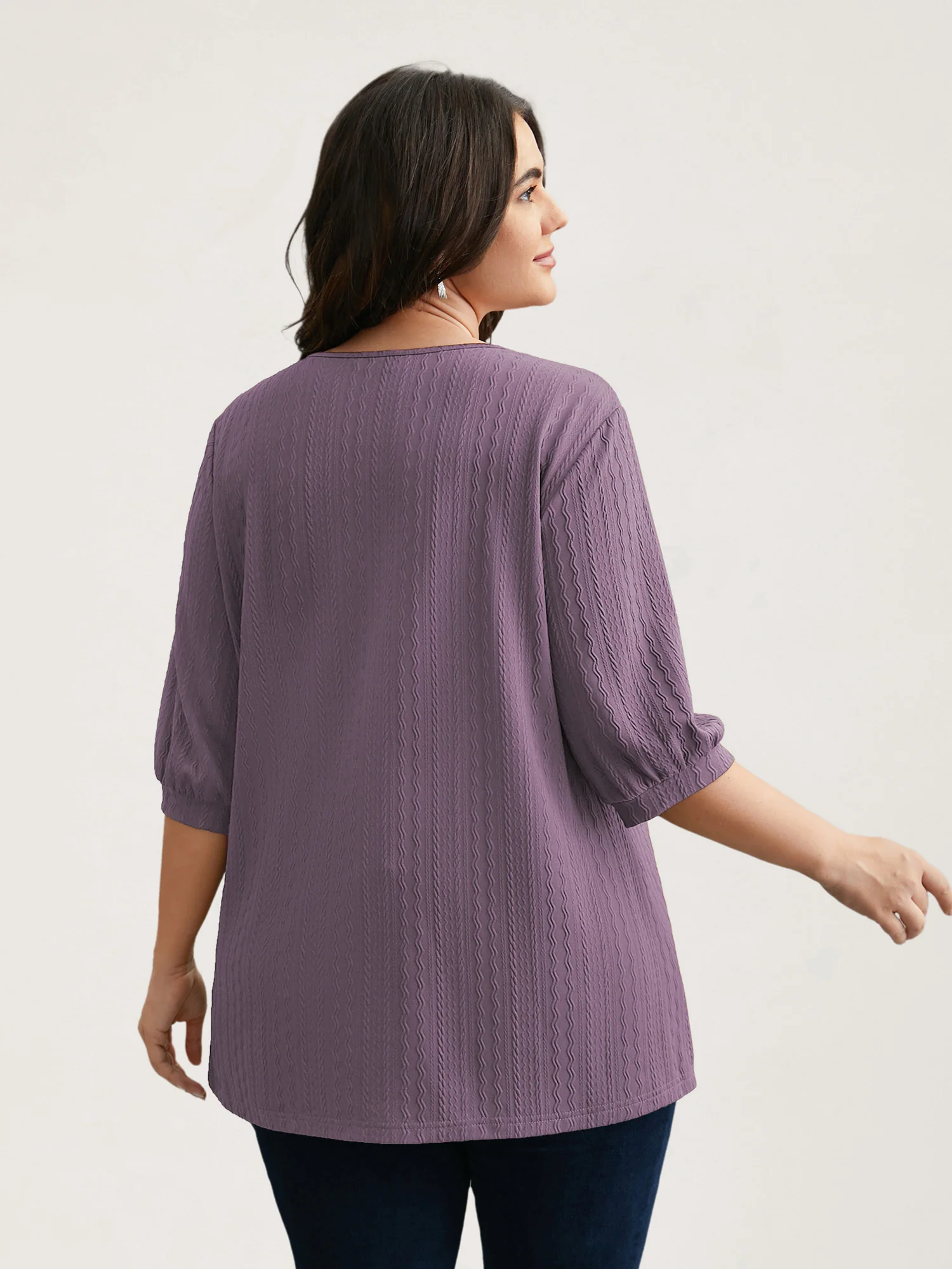 Plain Knit Texture Gathered Top - Image 4
