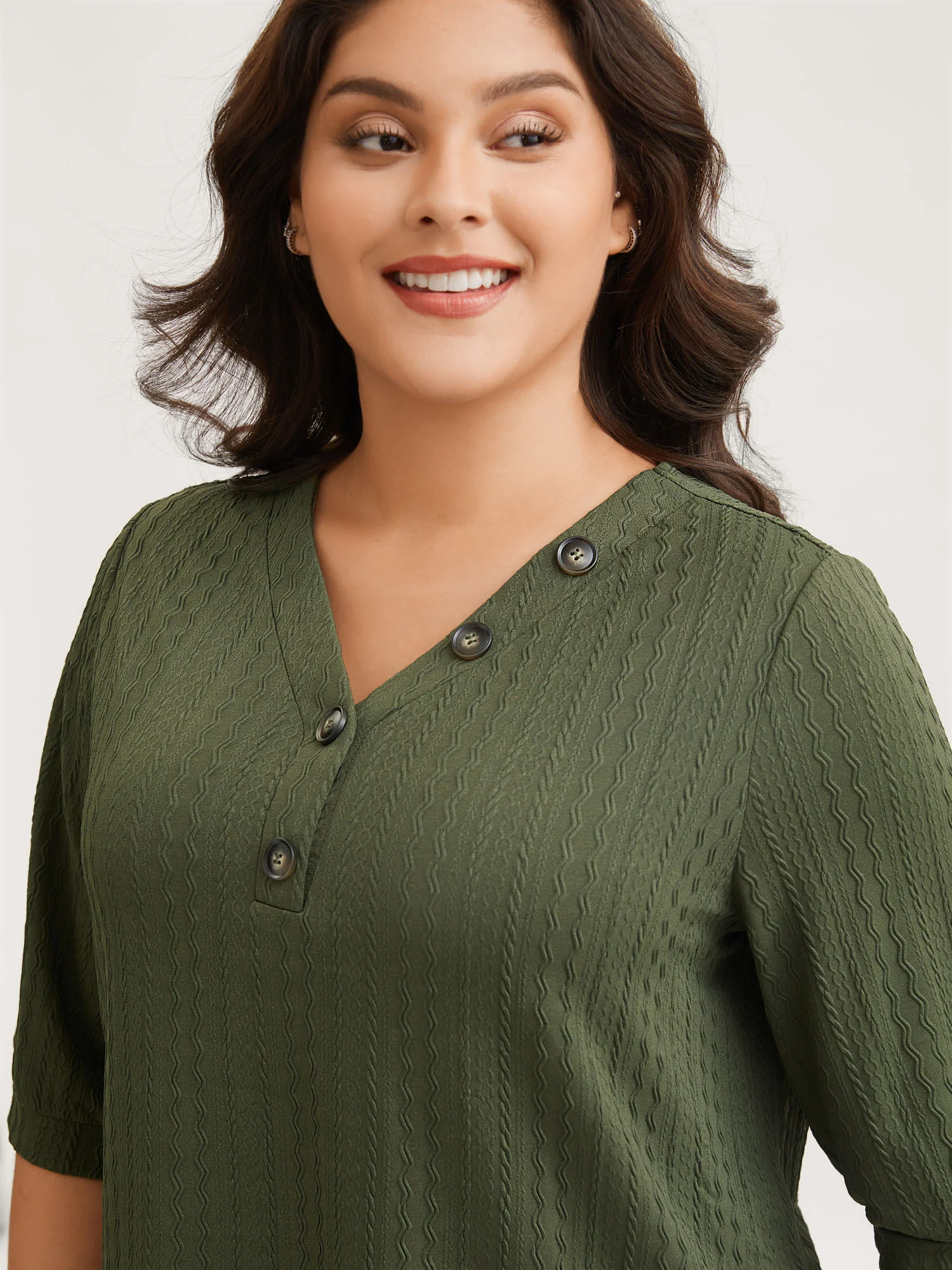 Plain Knit Texture Gathered Top - Image 5