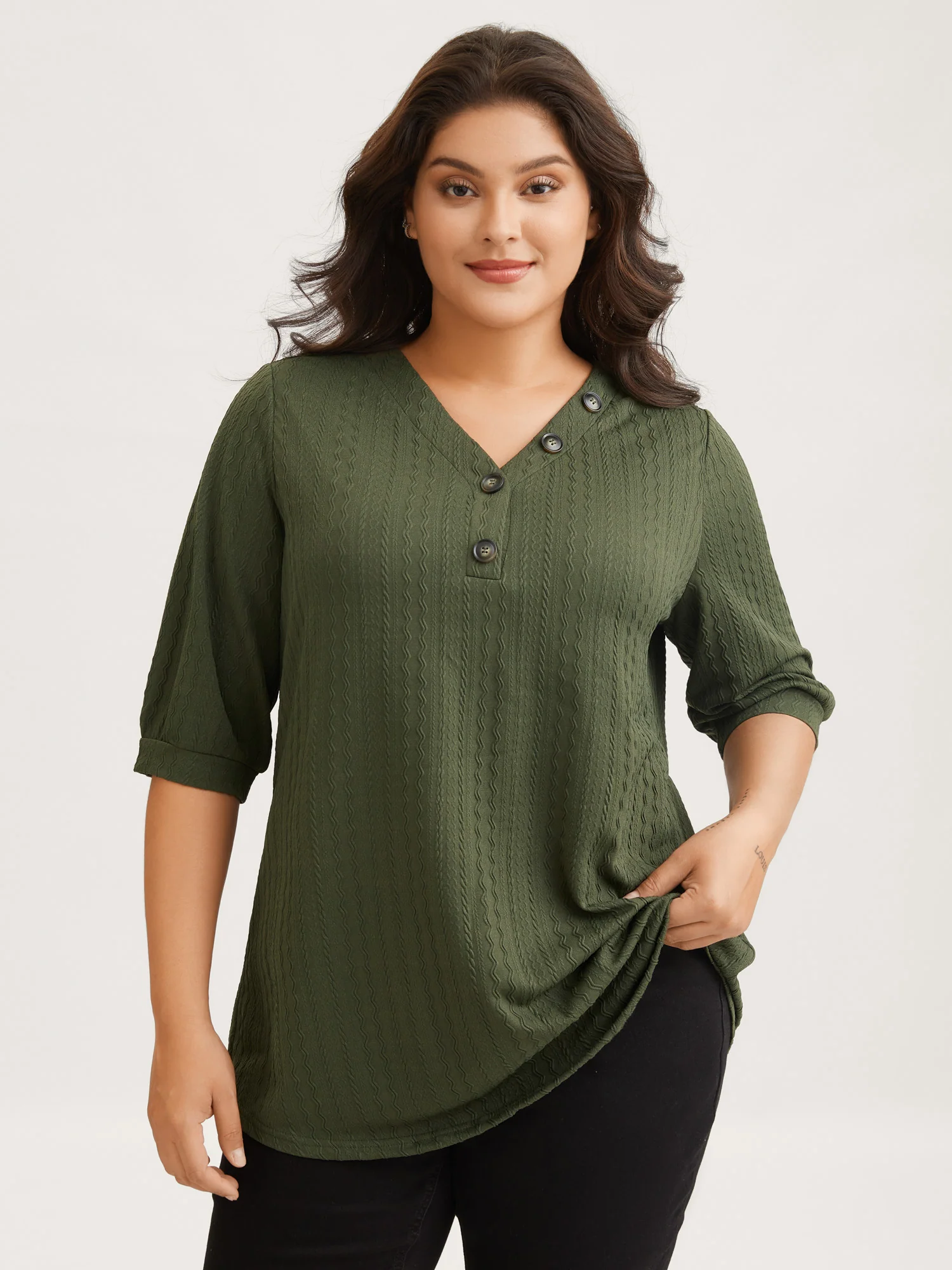 Plain Knit Texture Gathered Top - Image 6
