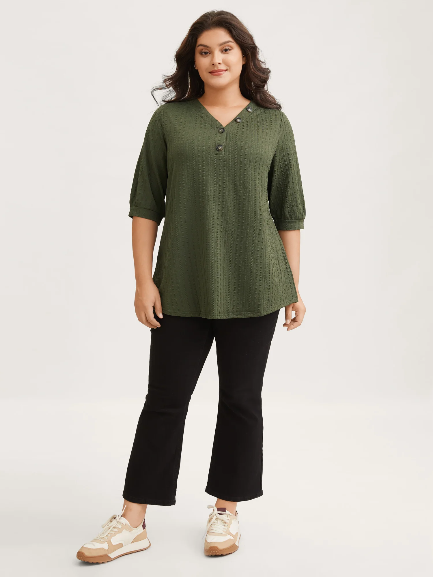 Plain Knit Texture Gathered Top - Image 7