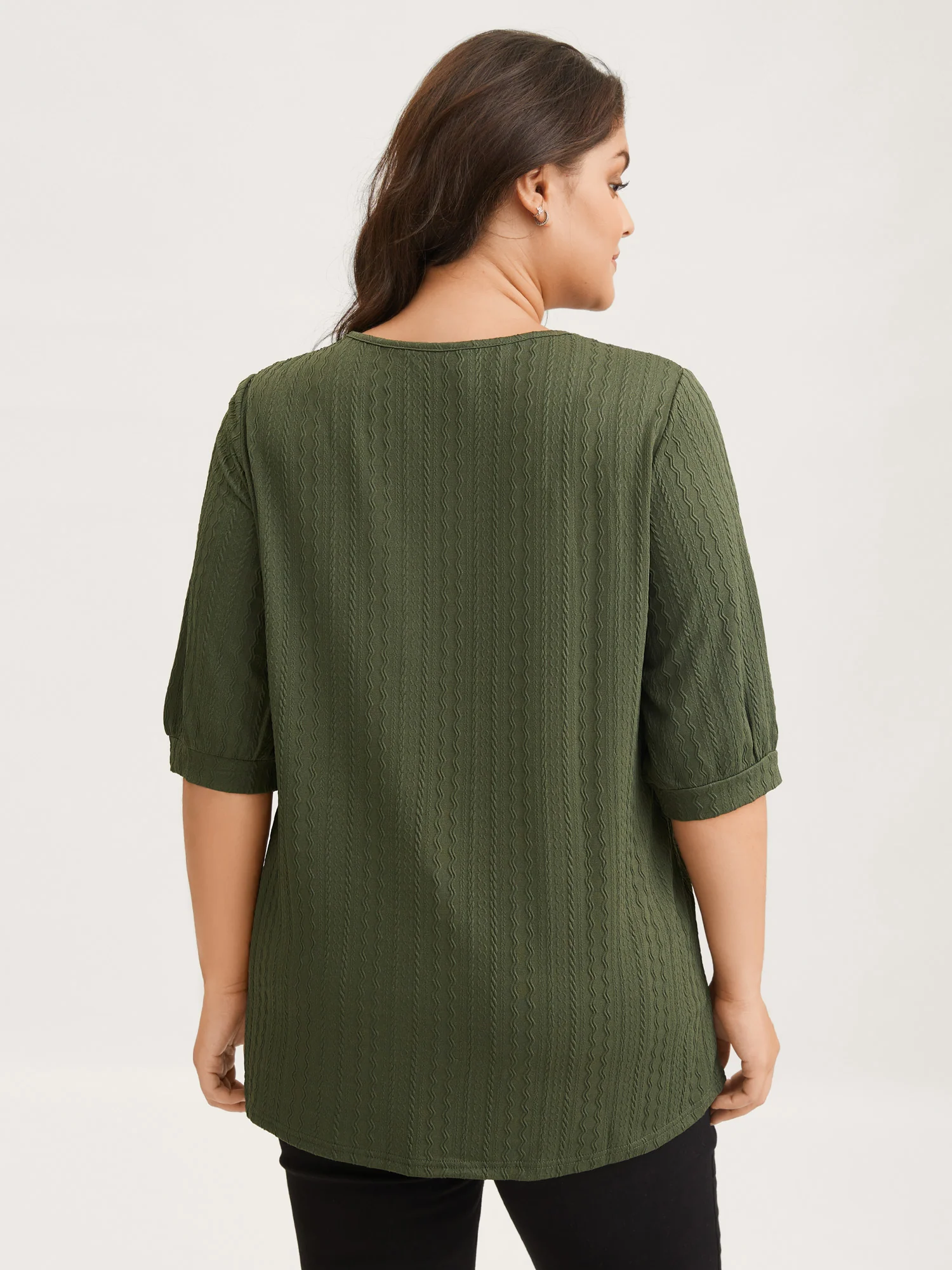 Plain Knit Texture Gathered Top - Image 8