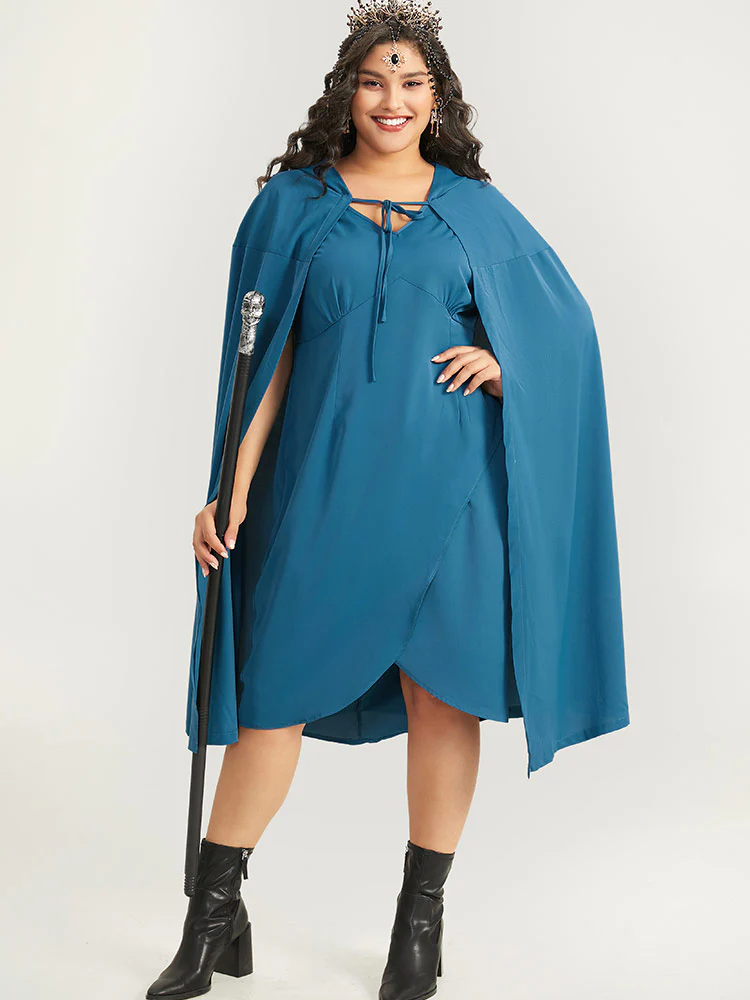 Halloween Plain Knot Hooded V Neck Ties Wrap Hem Dress - Image 3