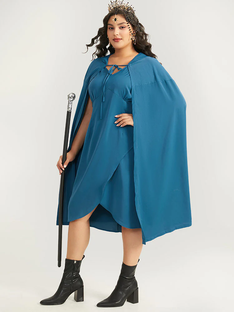 Halloween Plain Knot Hooded V Neck Ties Wrap Hem Dress - Image 5