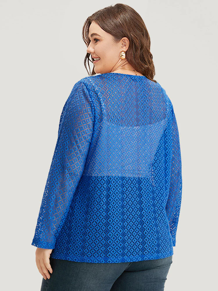 Plain Knot Lace Mesh Hollow Out Jacket - Image 2