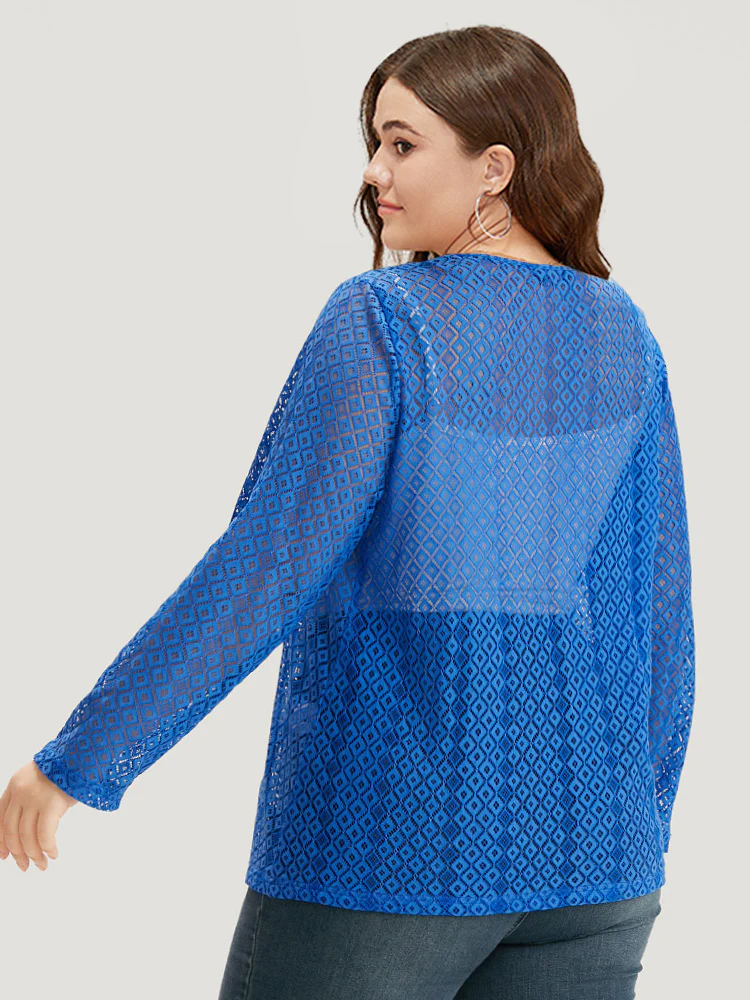 Plain Knot Lace Mesh Hollow Out Jacket - Image 3
