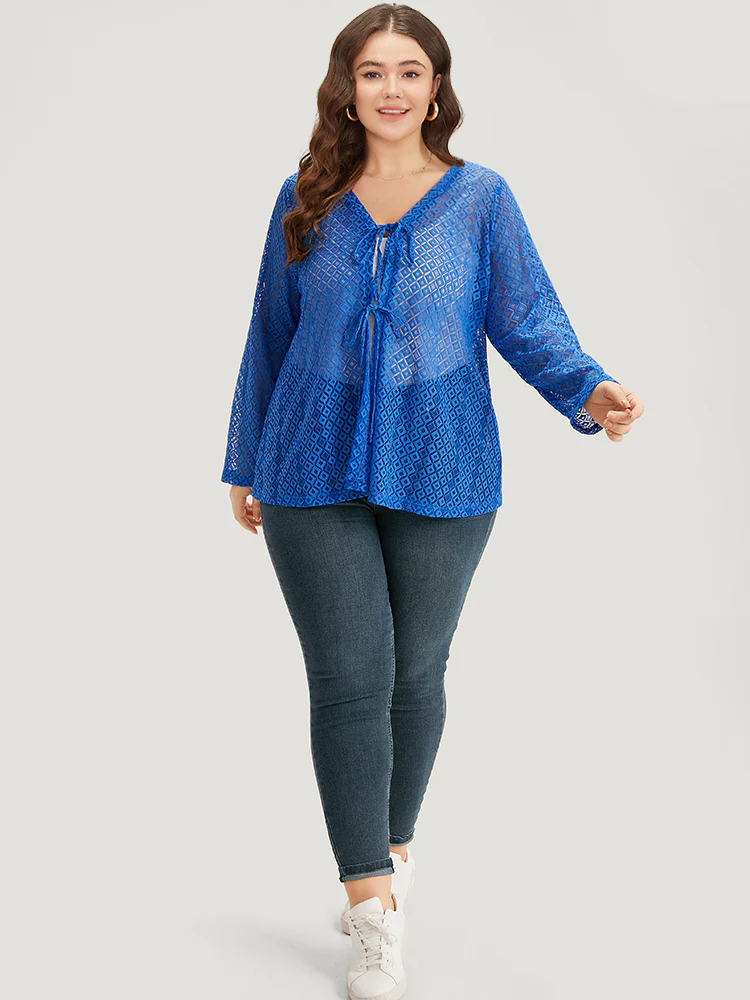 Plain Knot Lace Mesh Hollow Out Jacket - Image 4