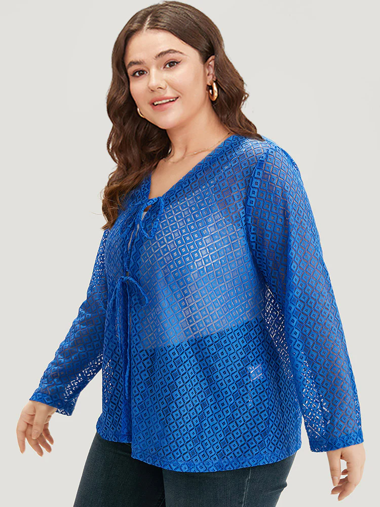 Plain Knot Lace Mesh Hollow Out Jacket - Image 5