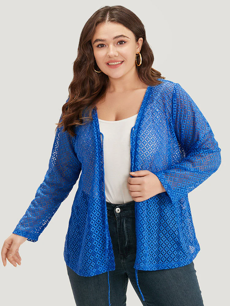 Plain Knot Lace Mesh Hollow Out Jacket - Image 6