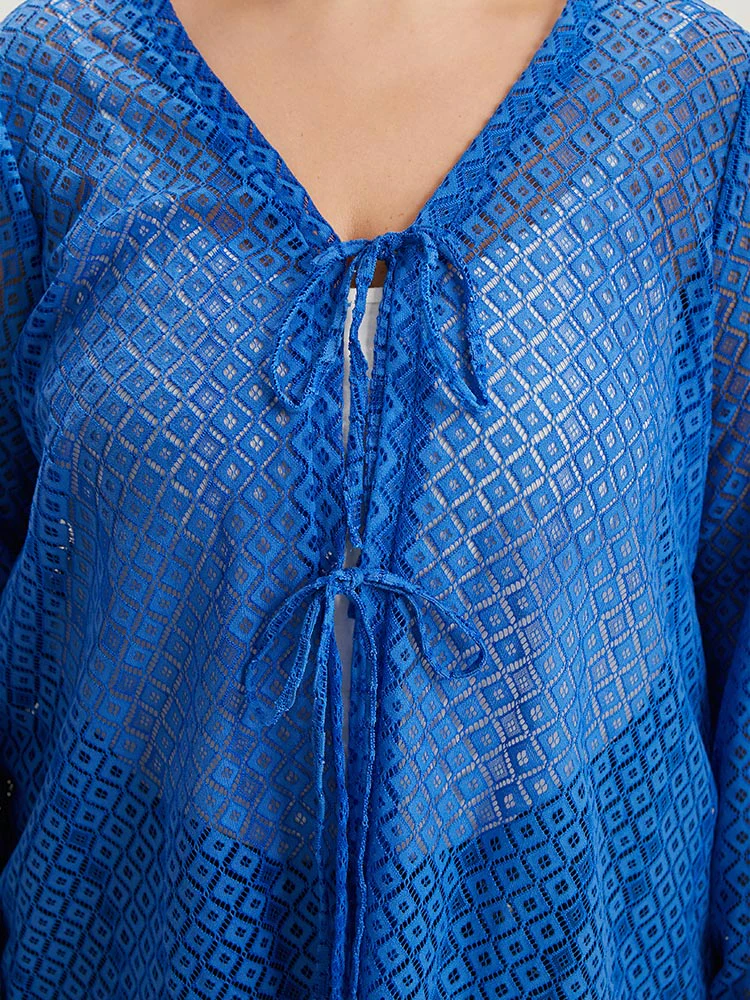 Plain Knot Lace Mesh Hollow Out Jacket - Image 7