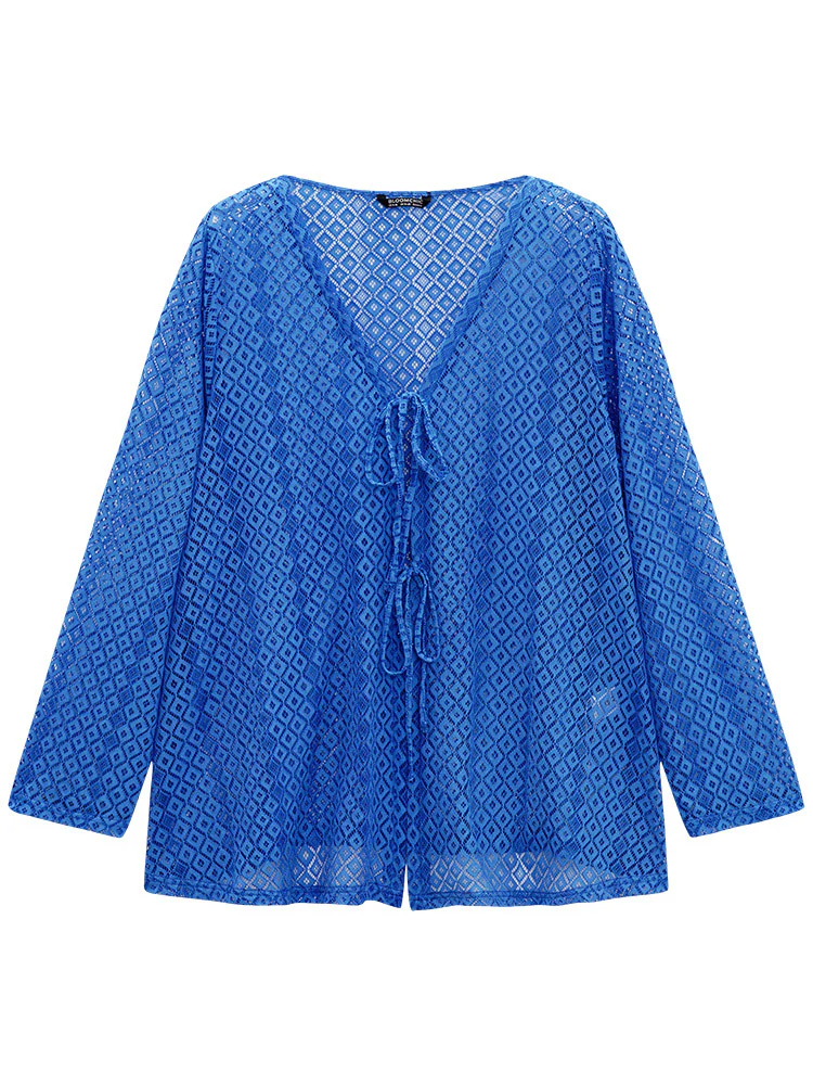 Plain Knot Lace Mesh Hollow Out Jacket - Image 8