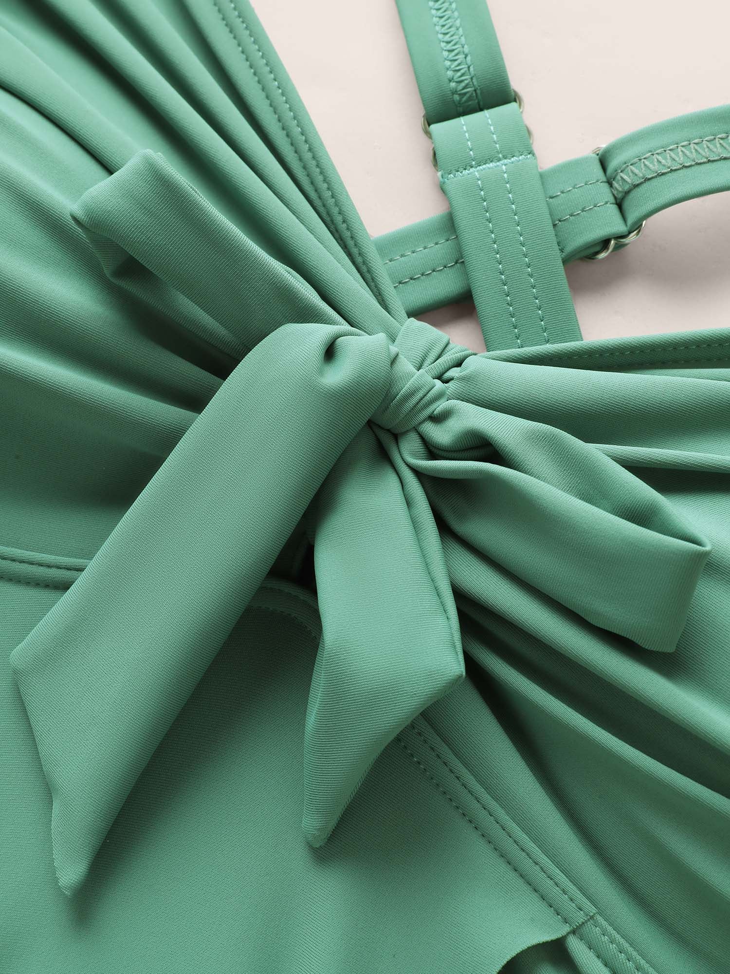 Plain Knotted Gathered Slit Front Swim Top - Image 5