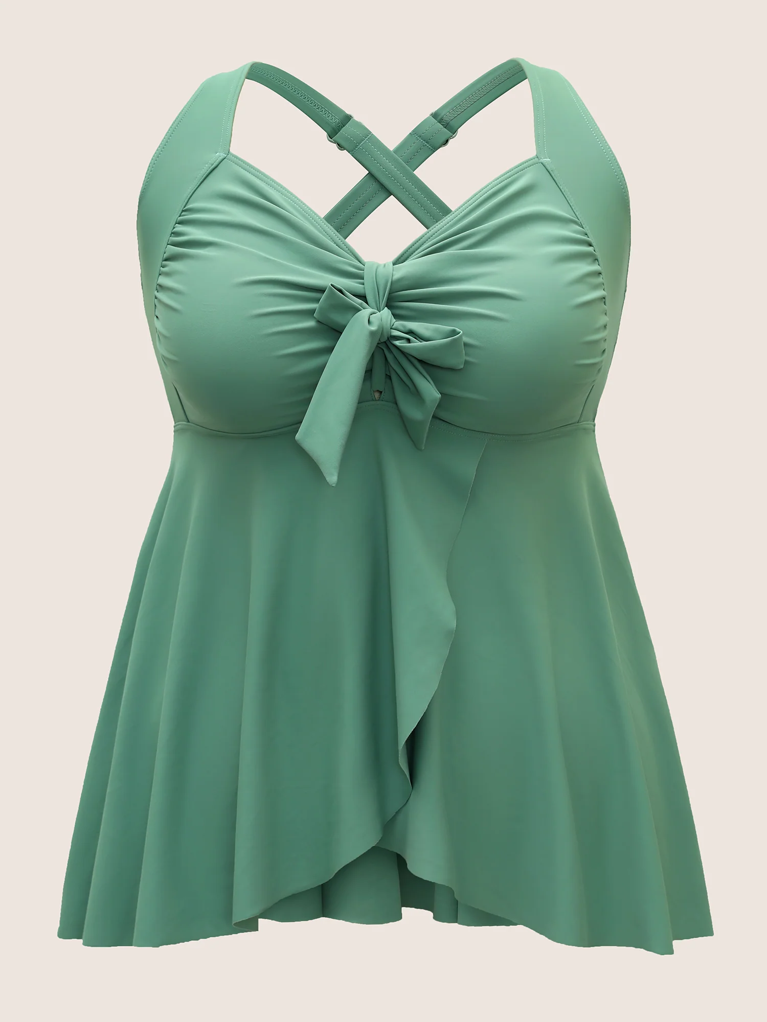 Plain Knotted Gathered Slit Front Swim Top - Image 7