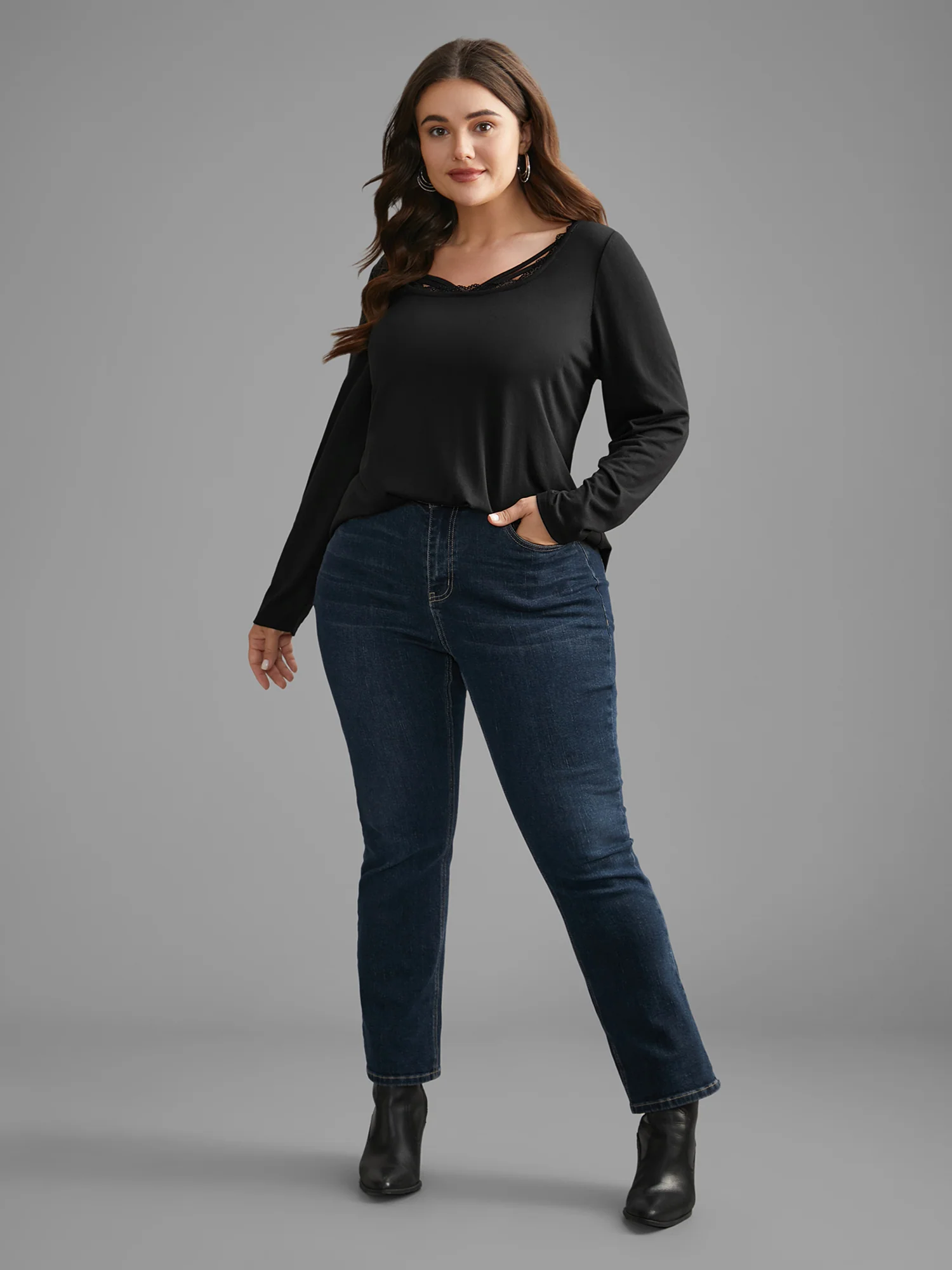 Plain Lace Patchwork Crisscross T-shirt - Image 2