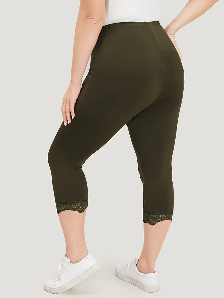 Plain Lace Patchwork High Rise Leggings - Image 2
