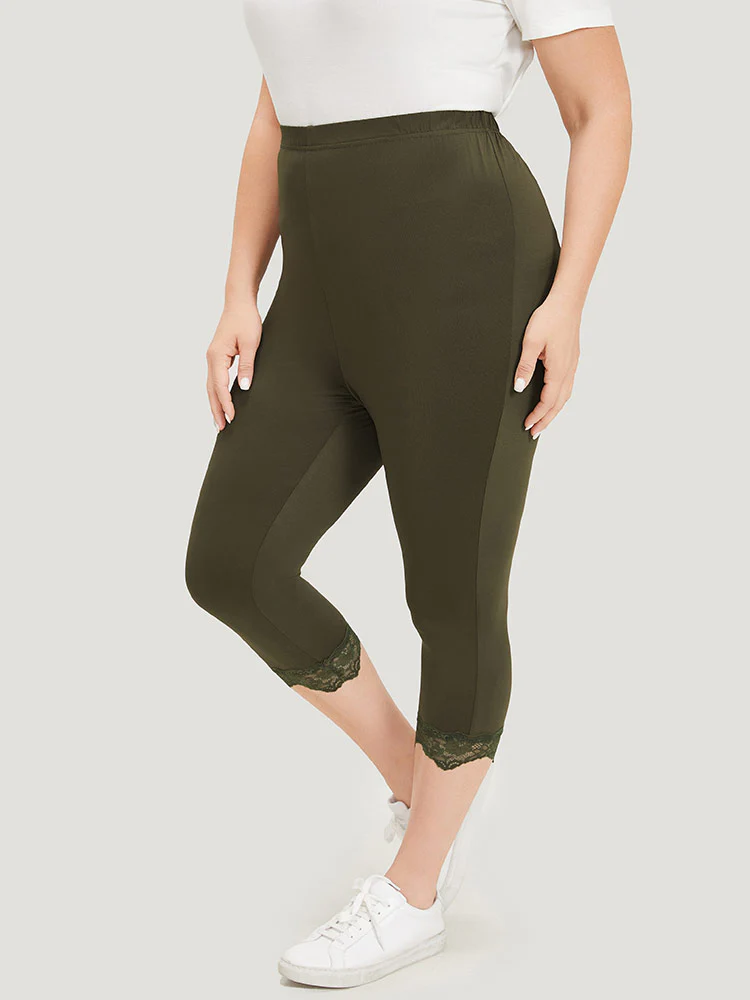 Plain Lace Patchwork High Rise Leggings - Image 3