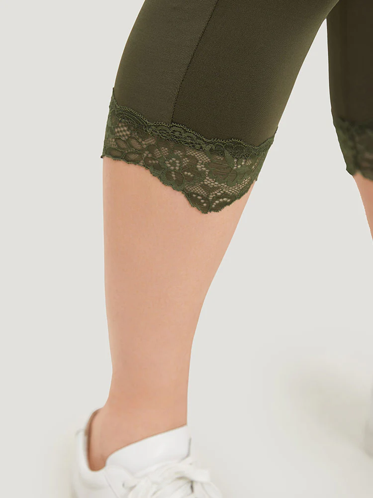 Plain Lace Patchwork High Rise Leggings - Image 6