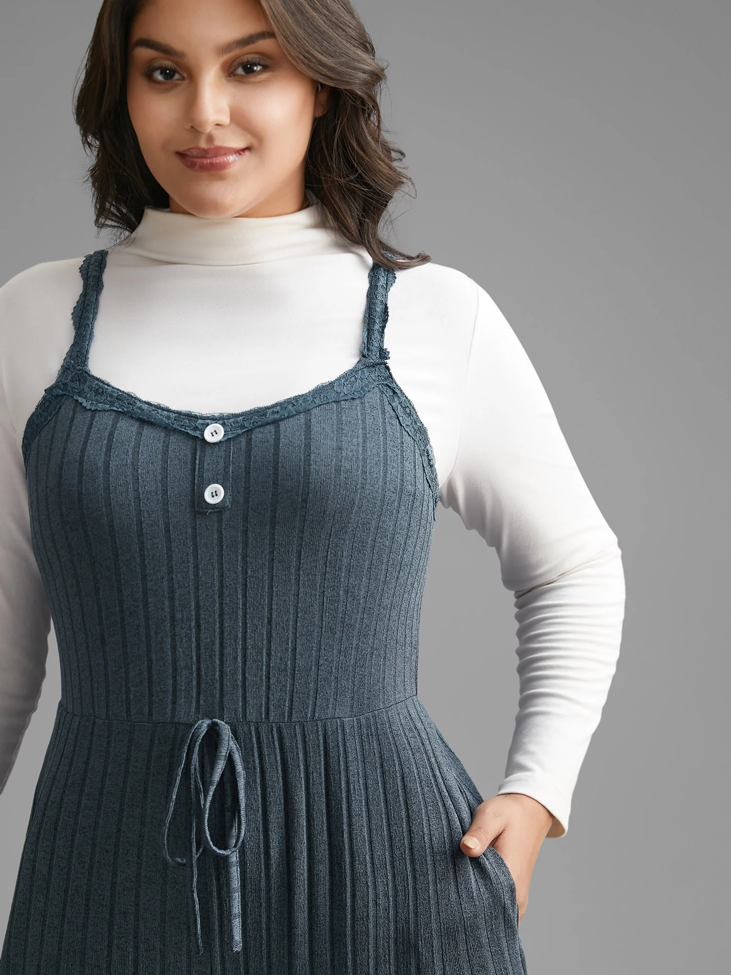 Plain Lace Patchwork Tie Knot Lounge Jumpsuit - Image 2