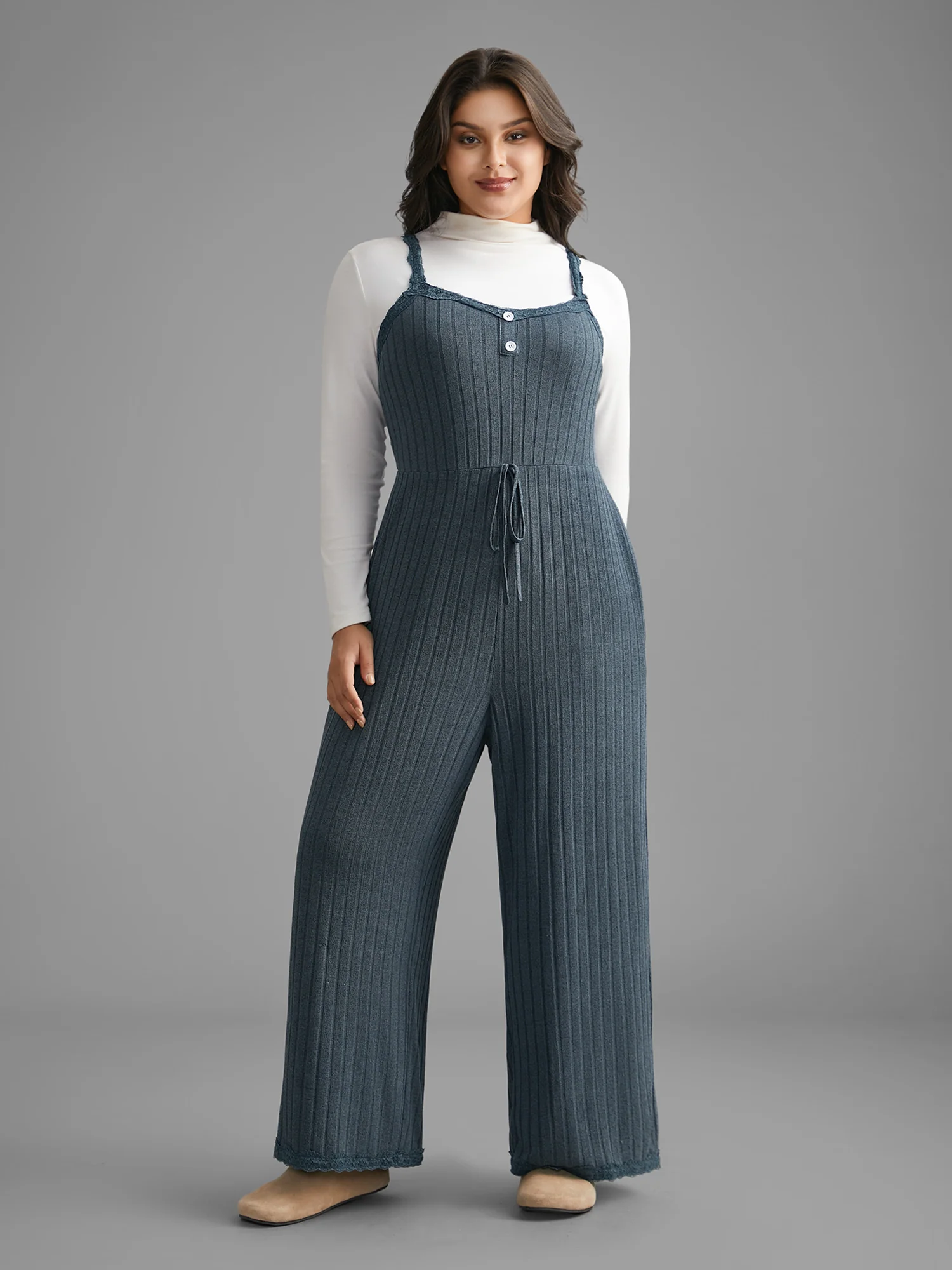 Plain Lace Patchwork Tie Knot Lounge Jumpsuit - Image 3