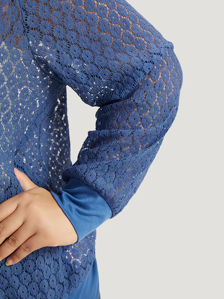 Plain Lace Patchwork Zipper Cut Out Jacket - Image 9