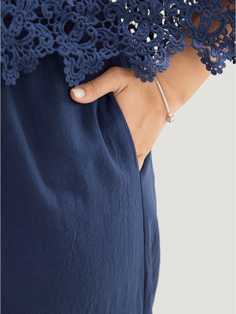Plain Lace Trim Pocket Cold Shoulder Jumpsuit - Image 7
