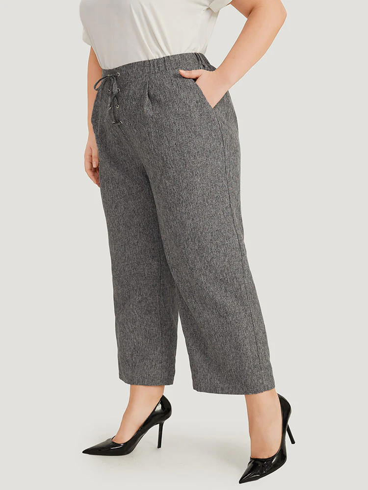 Plain Lace Up Pleated Straight Leg Pants - Image 2