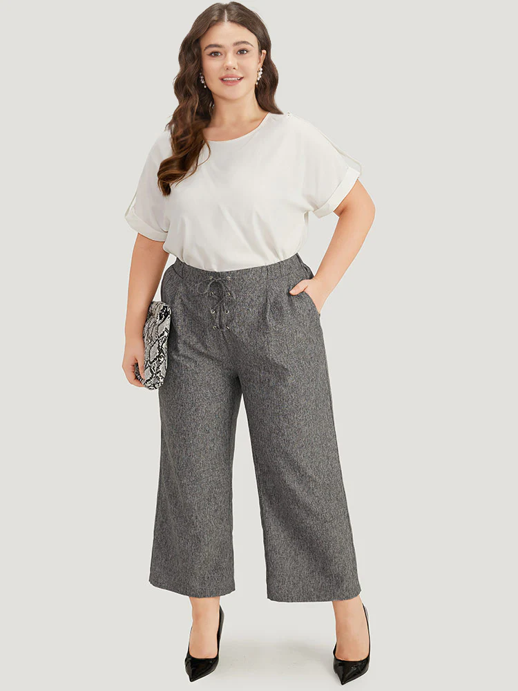 Plain Lace Up Pleated Straight Leg Pants - Image 3
