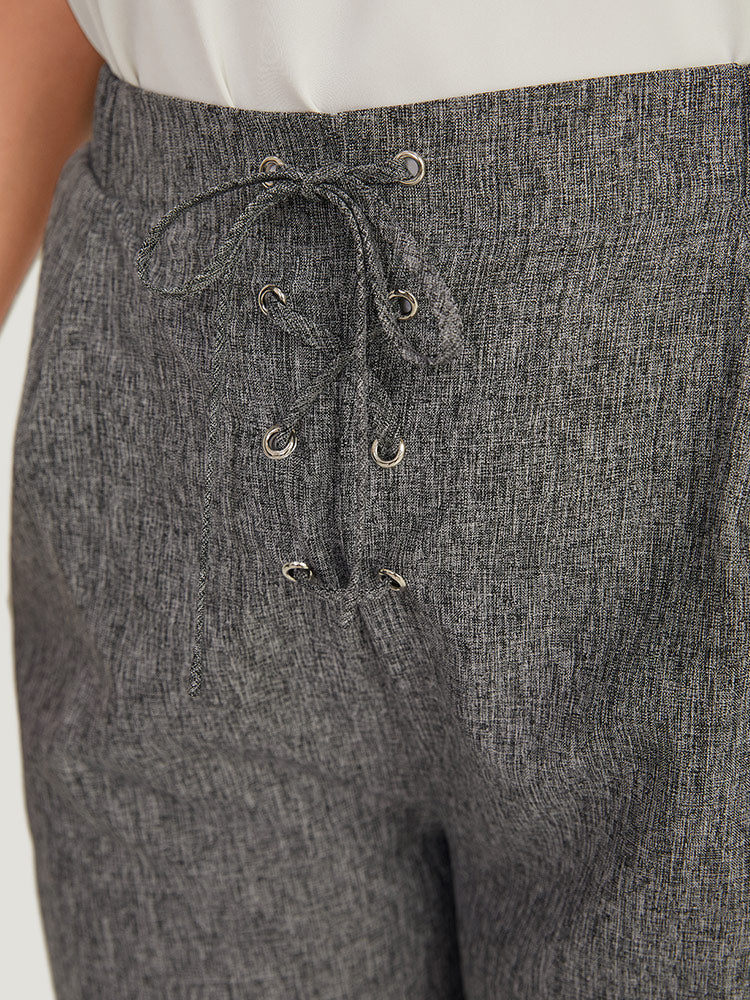 Plain Lace Up Pleated Straight Leg Pants - Image 5