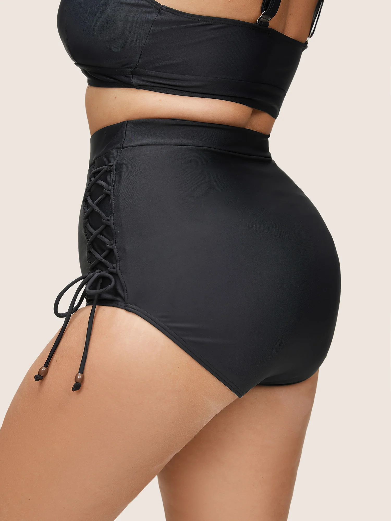 Plain Lace Up Side High Rise Swim Bottom - Image 2